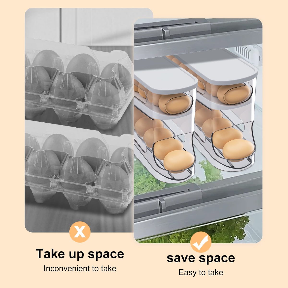 Rolling Egg Dispenser for the Fridge, Two-Tier Space-Saving Egg Organizer Holding 12 Eggs - Image 6