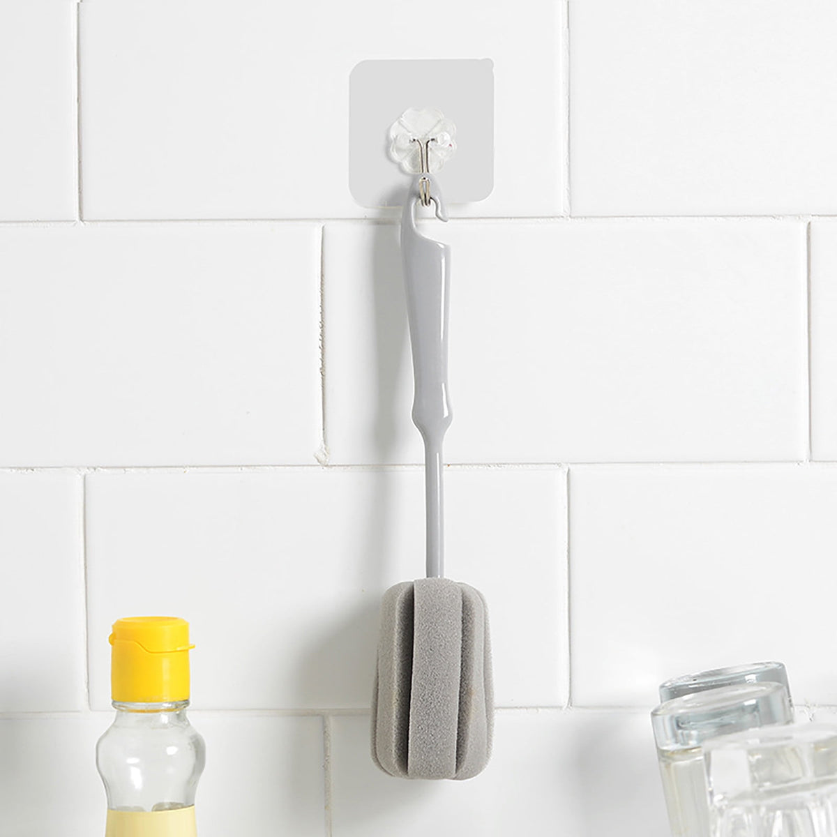 Long-Handle Sponge Bottle Brush with 360° Rotating Head, Gray - Image 5