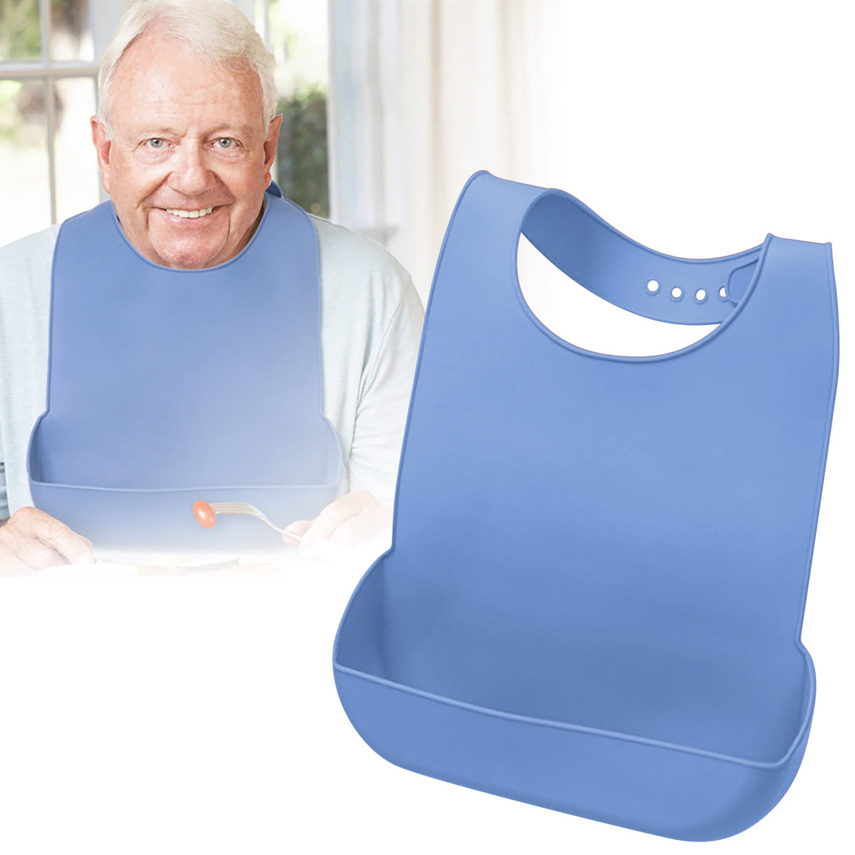 Silicone Dining Bib with Food-Catching Pocket, Soft Washable Feeding Bib for Mess-Free Meals - Image 2