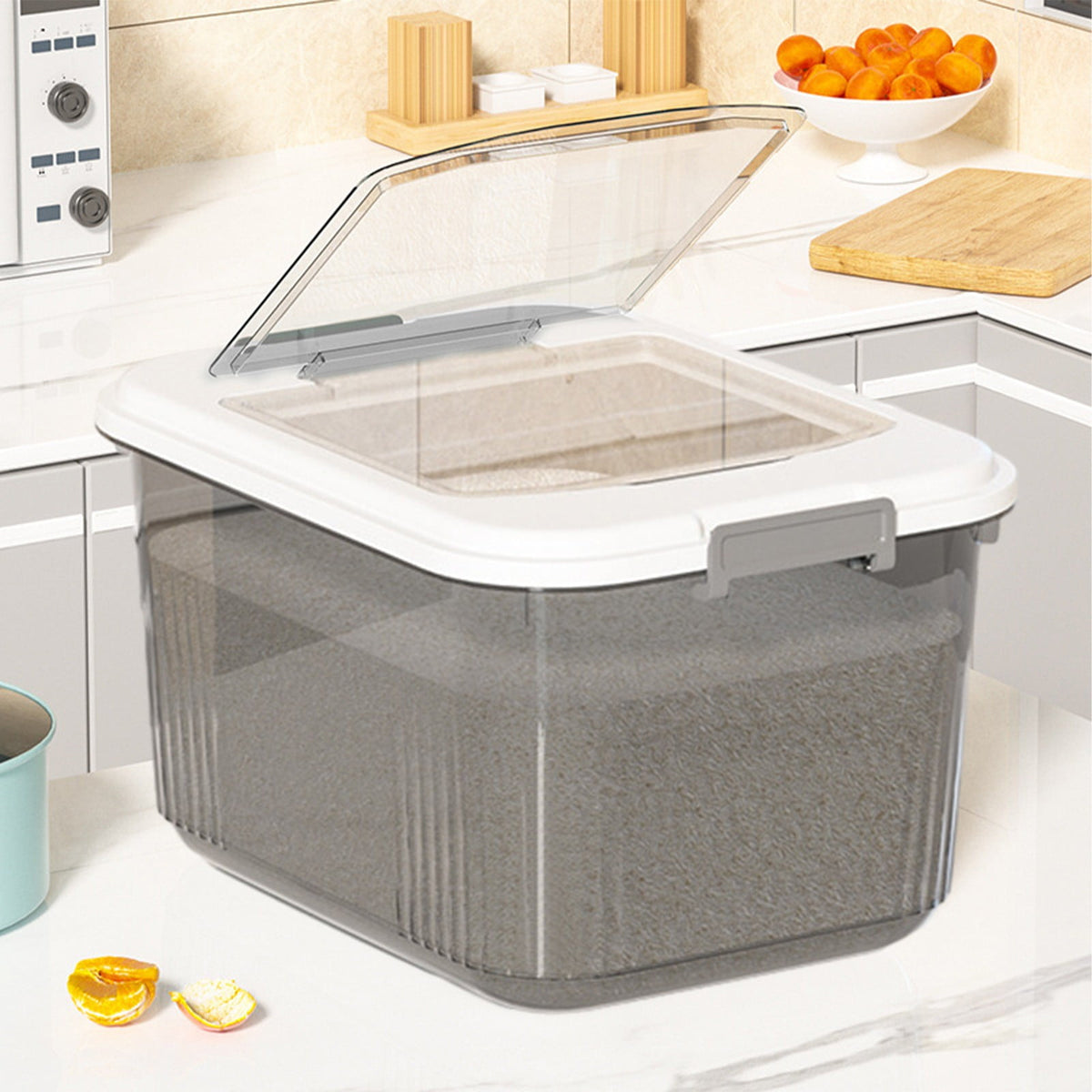 Rice Storage Bin with Lid, White Dry Food Dispenser Holding About 4 lbs of Rice or Cereal - Image 2