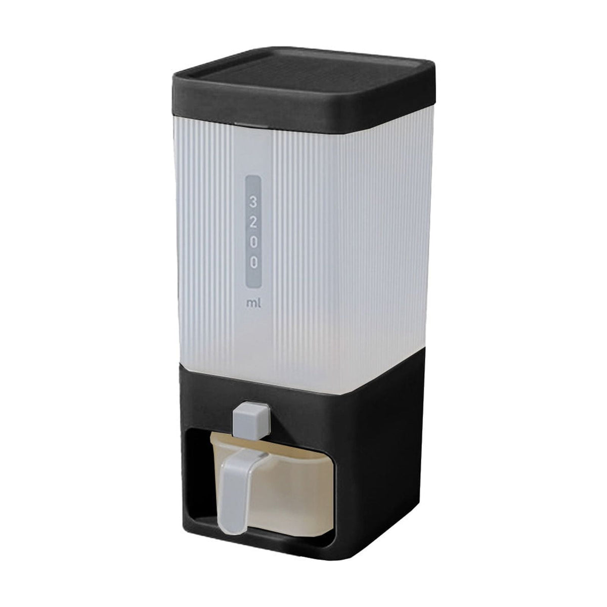 Push-Button Grain Dispenser with Measuring Cylinder, Countertop Container for Rice, Beans and Cereal