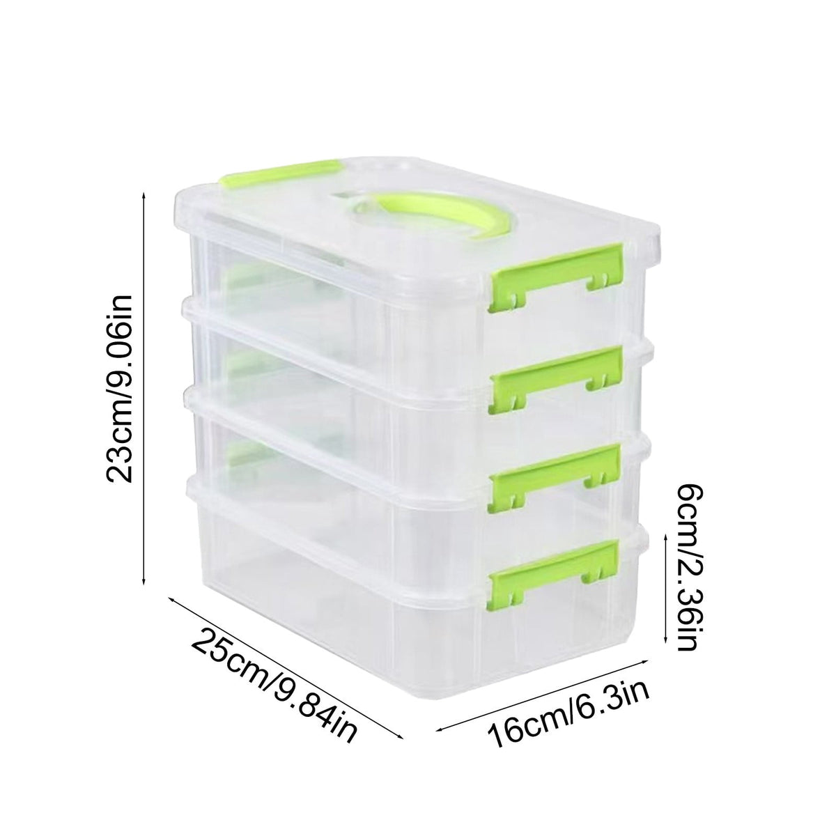 Four-Tier Stackable Carry Box with Handle, Green Plastic Organizer for Art, Sewing and Stationery - Image 3