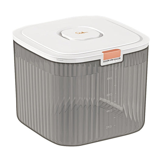 Airtight Grain Dispenser with Flip Lid and Measuring Cup, 10 L Gray Container for Rice, Cereal and Flour