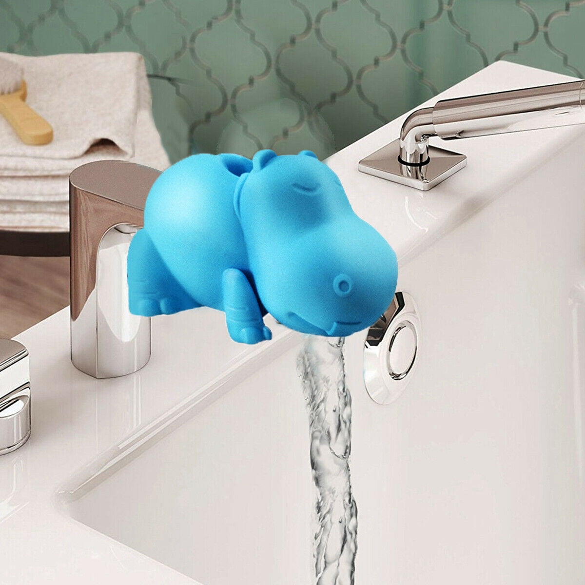 Blue Hippo Bath Spout Cover, Soft Silicone Faucet Guard with Adjustable Strap, Plus 2 Small Bath Toys - Image 6