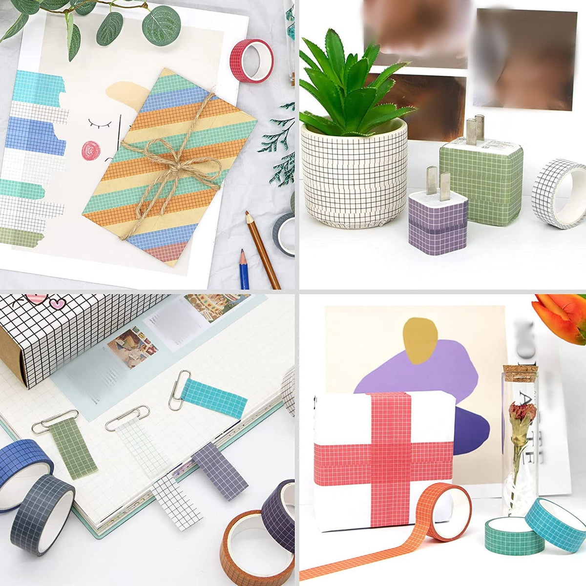 Grid Pattern Washi Tape Roll, 15 mm x 10 m Writable Paper Tape for Journals, Labels and Crafts - Image 4
