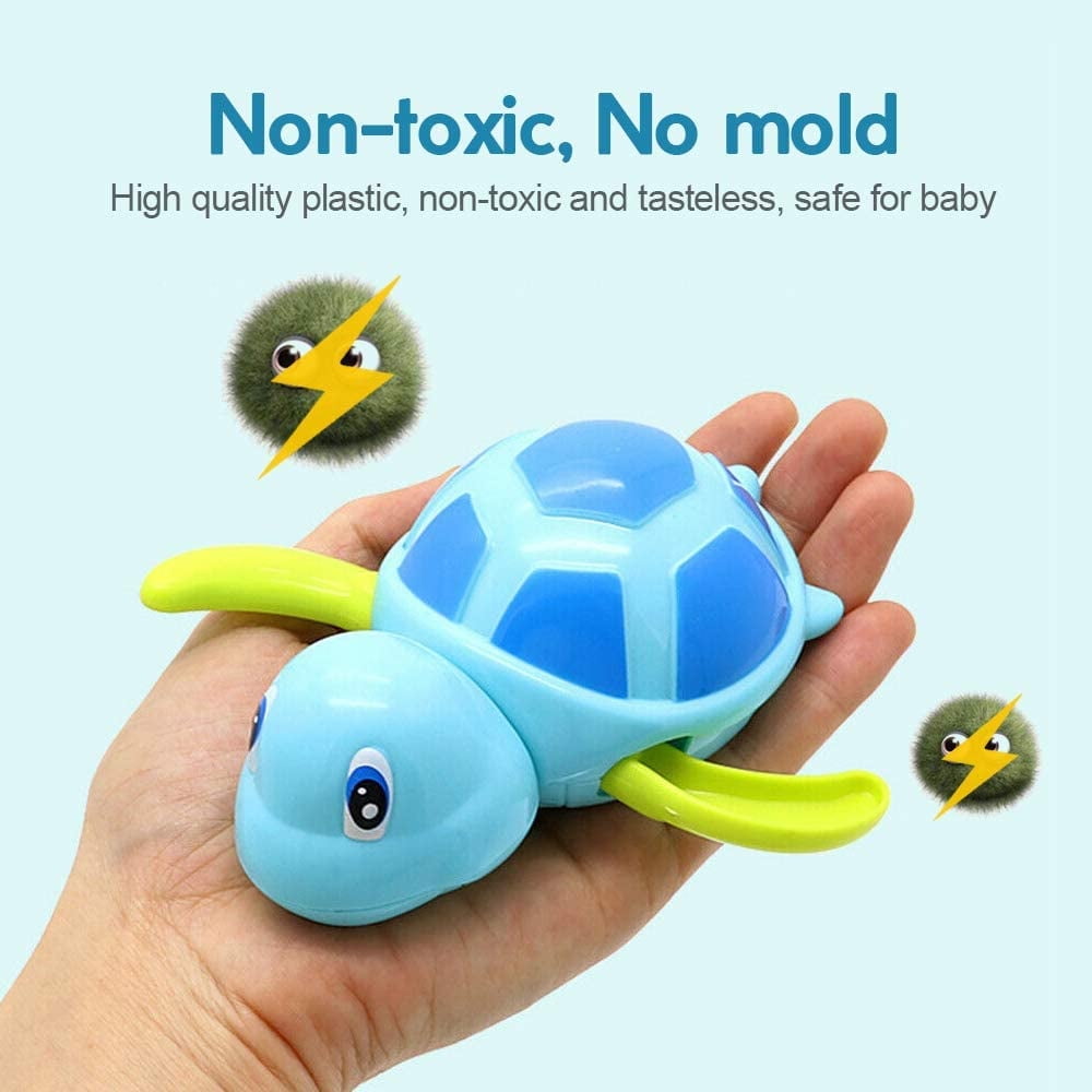 Wind-Up Swimming Turtle Bath Toys, Set of 3 Floating Tub Toys in Sky Blue, Yellow-Orange and Green - Image 2