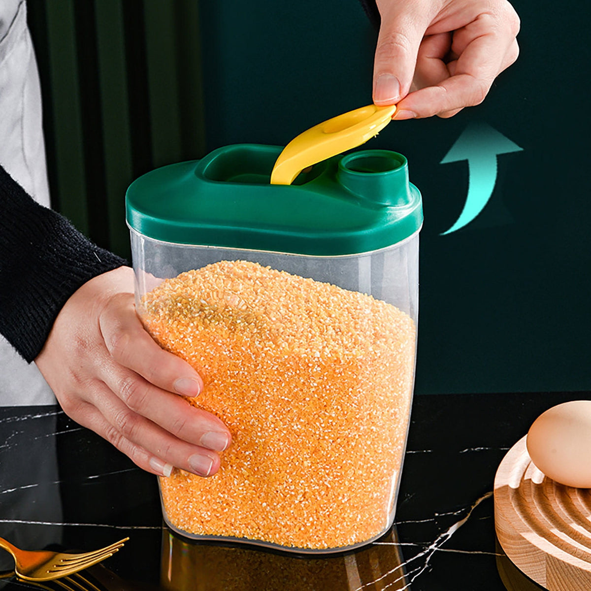 Airtight Cereal Container with Pouring Spout, 1 L (34 oz) Green Dry Food Canister, 4.7 x 3.3 x 5.5 in - Image 6