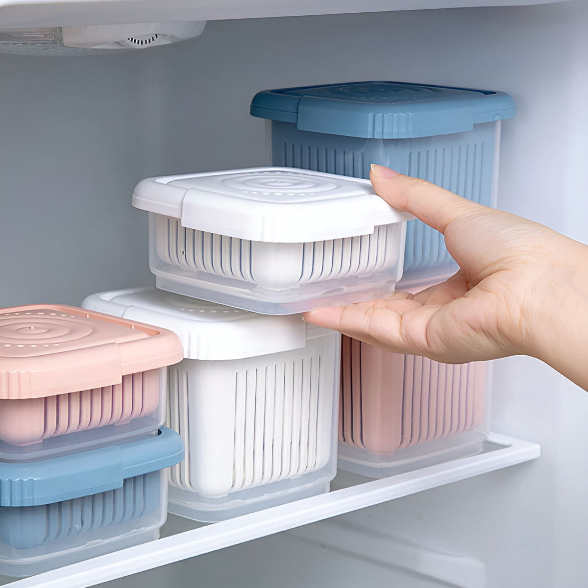Berry Keeper Container with Colander and Leak-Proof Lid, Large Blue Fridge Produce Saver - Image 5