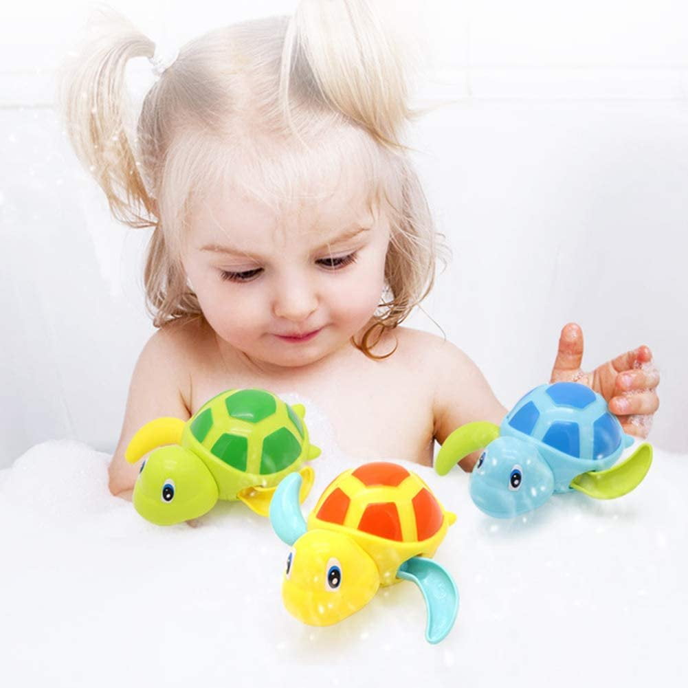 Wind-Up Swimming Turtle Bath Toys, Set of 3 Floating Tub Toys in Sky Blue, Yellow-Orange and Green - Image 5