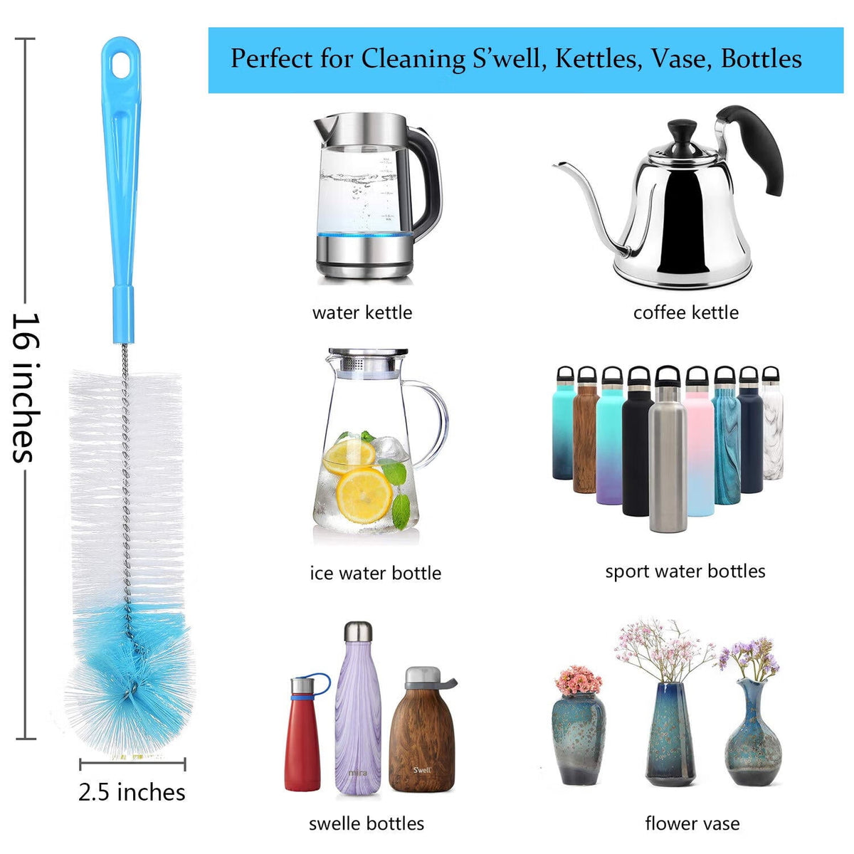 Bottle Brush Set of 8 with Long Handles for Baby Bottles, Straws, Flasks and Narrow-Neck Bottles - Image 3