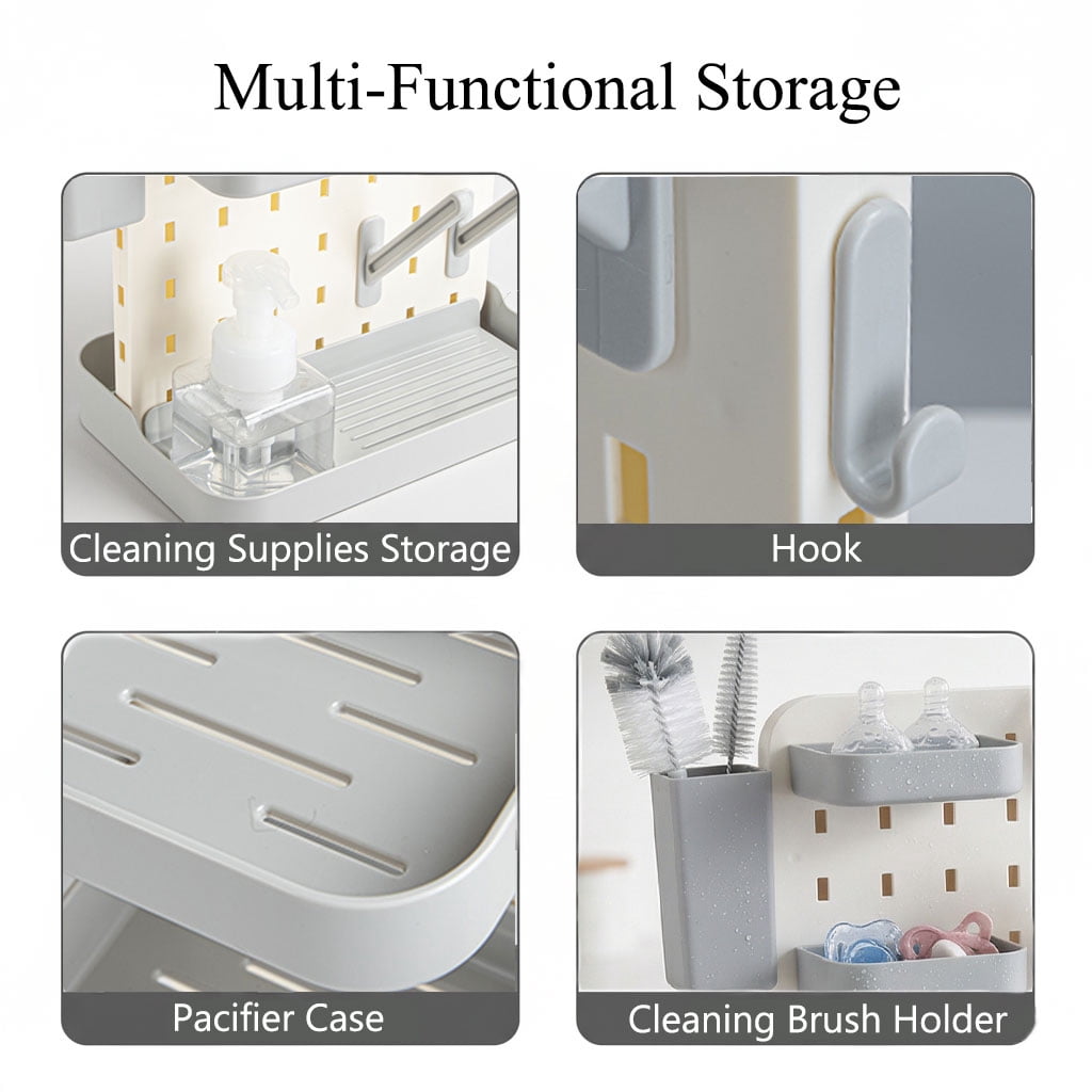 Vertical Baby Bottle Drying Rack with Removable Pegs and Bins, Space-Saving Countertop Organizer, Gray - Image 5
