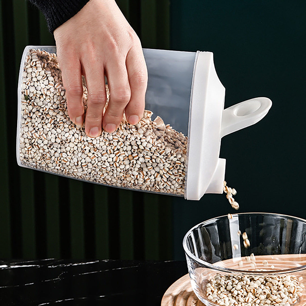 Airtight Cereal Container with Pouring Spout, 1 L (34 oz) Green Dry Food Canister, 4.7 x 3.3 x 5.5 in - Image 5