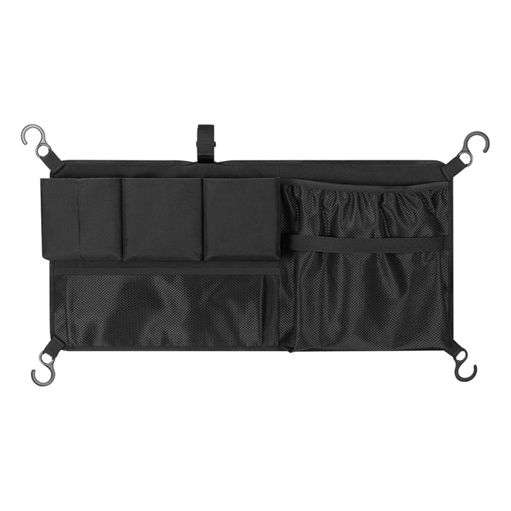 Wagon Cargo Net Organizer with Mesh Pockets, Foldable 600D Storage Net for Family Outings, Black
