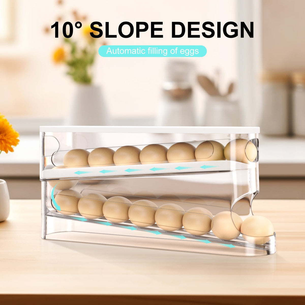 Rolling Egg Dispenser for the Fridge, Two-Tier Space-Saving Egg Organizer Holding 12 Eggs - Image 4