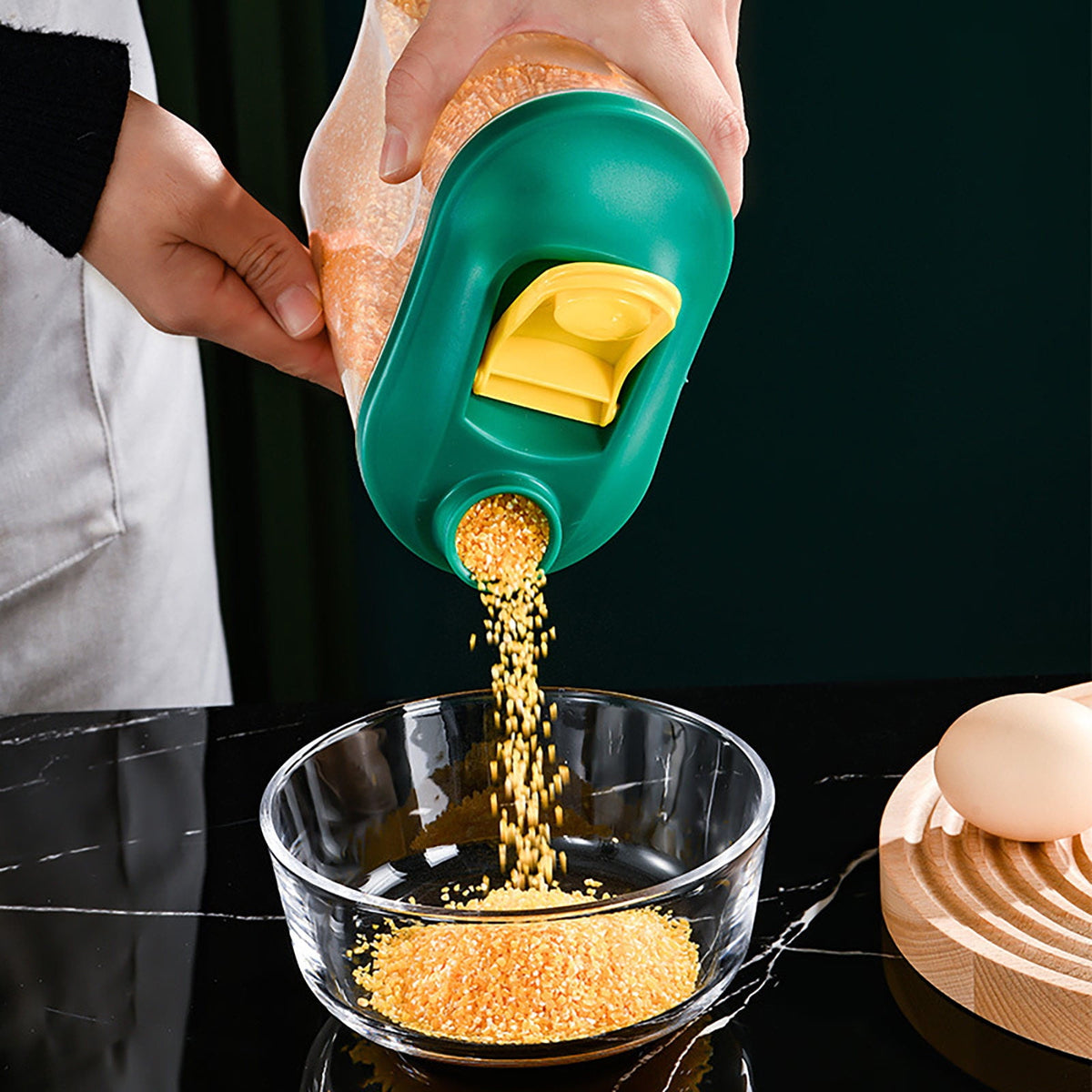 Airtight Cereal Container with Pouring Spout, 1 L (34 oz) Green Dry Food Canister, 4.7 x 3.3 x 5.5 in - Image 3