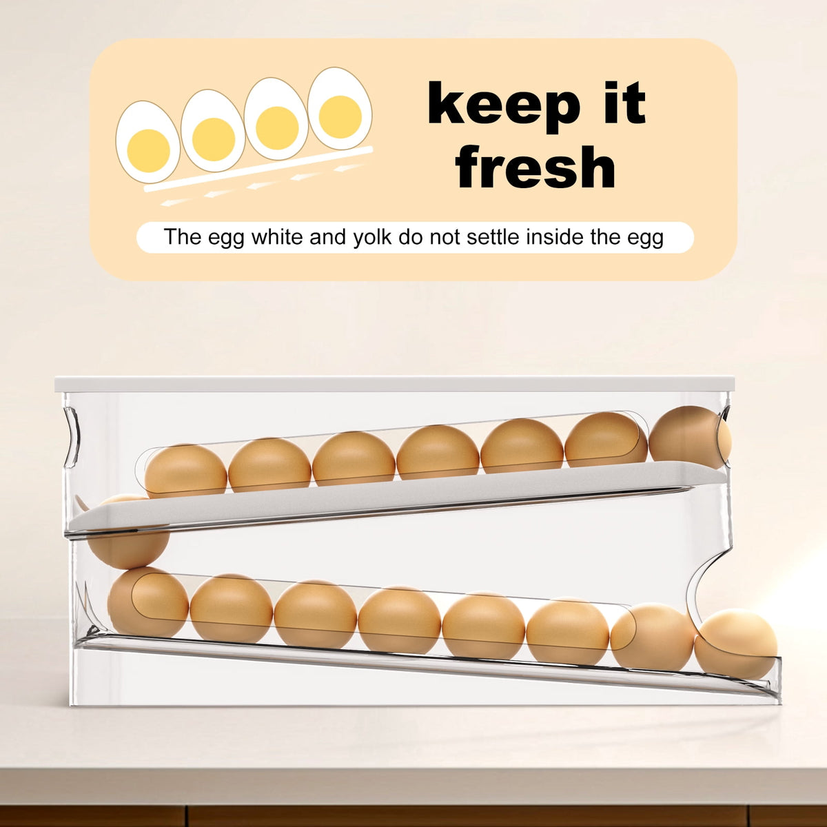 Rolling Egg Dispenser for the Fridge, Two-Tier Space-Saving Egg Organizer Holding 12 Eggs - Image 3