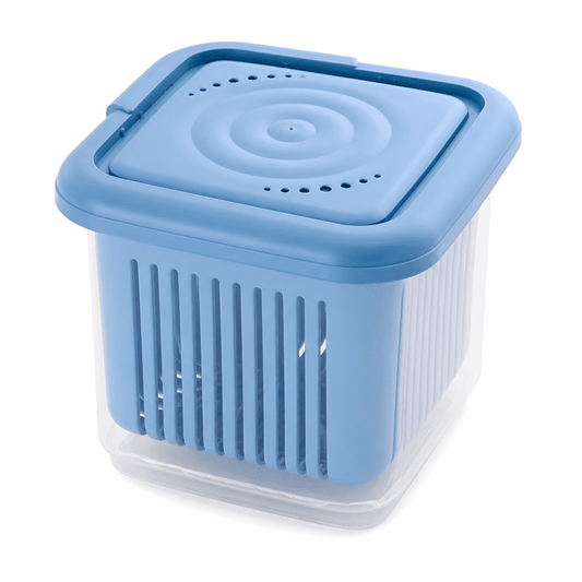 Berry Keeper Container with Colander and Leak-Proof Lid, Large Blue Fridge Produce Saver