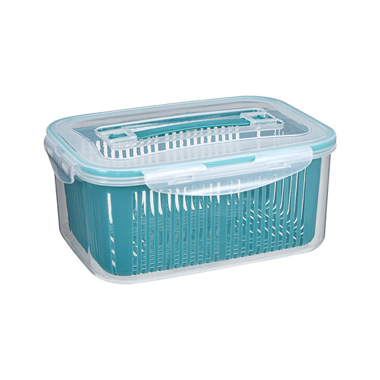 Vented Produce Keeper with Draining Basket, 45.8 oz Fridge Container for Berries, Salad and Vegetables