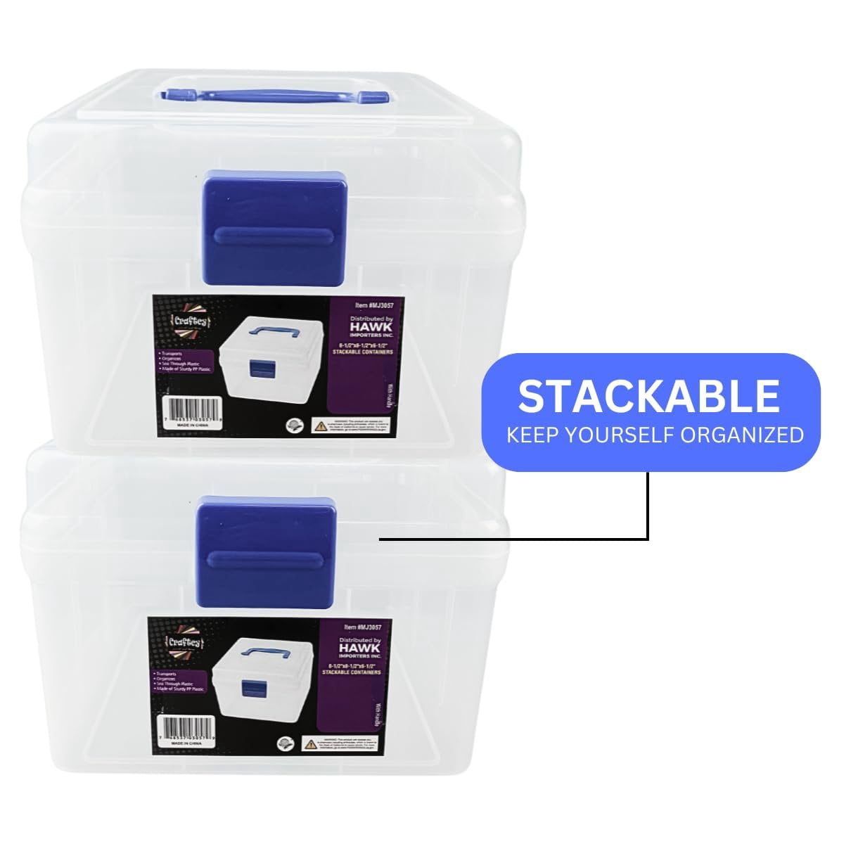 Clear Plastic Storage Box with Blue Carry Handle and Latch, 8.25 x 8.25 x 6 Inches, Lightweight - Image 5