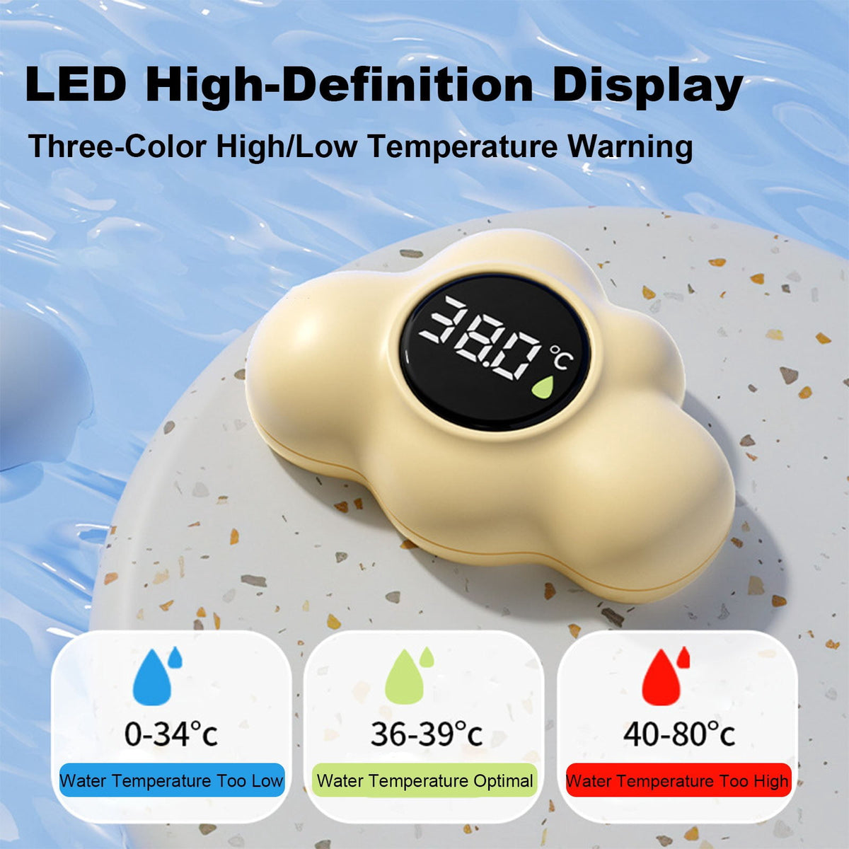 Floating Cloud Bath Thermometer with Digital Display and Color Indicator for Baby Bath Water, Yellow - Image 4