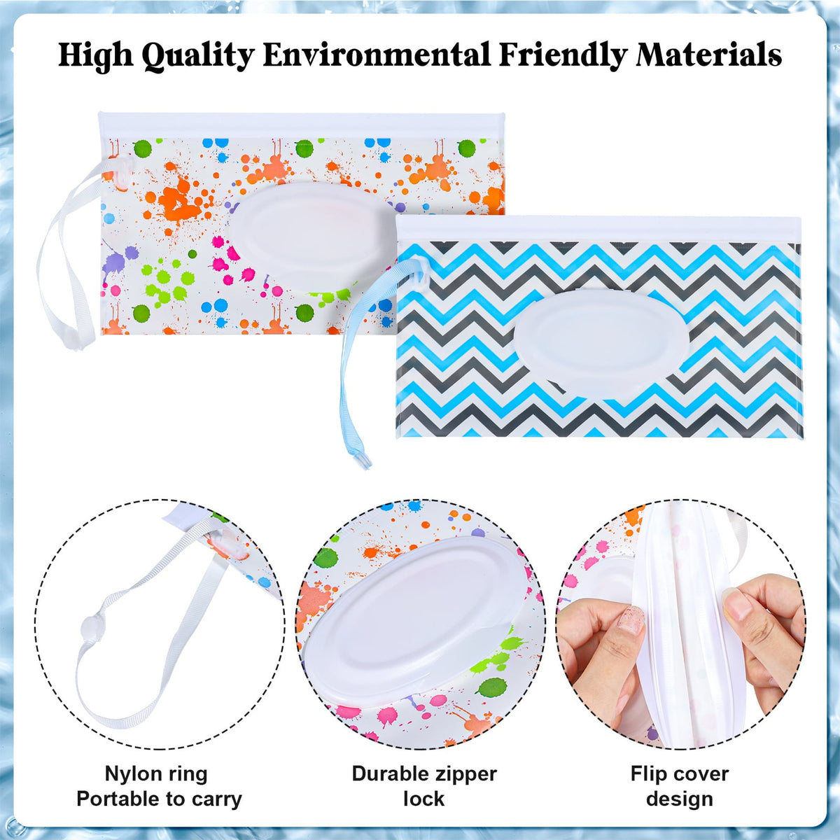 Refillable Wipes Dispenser Box with 2 Travel Wipe Pouches, Sealed Lid Wet Wipe Holder in Green - Image 2