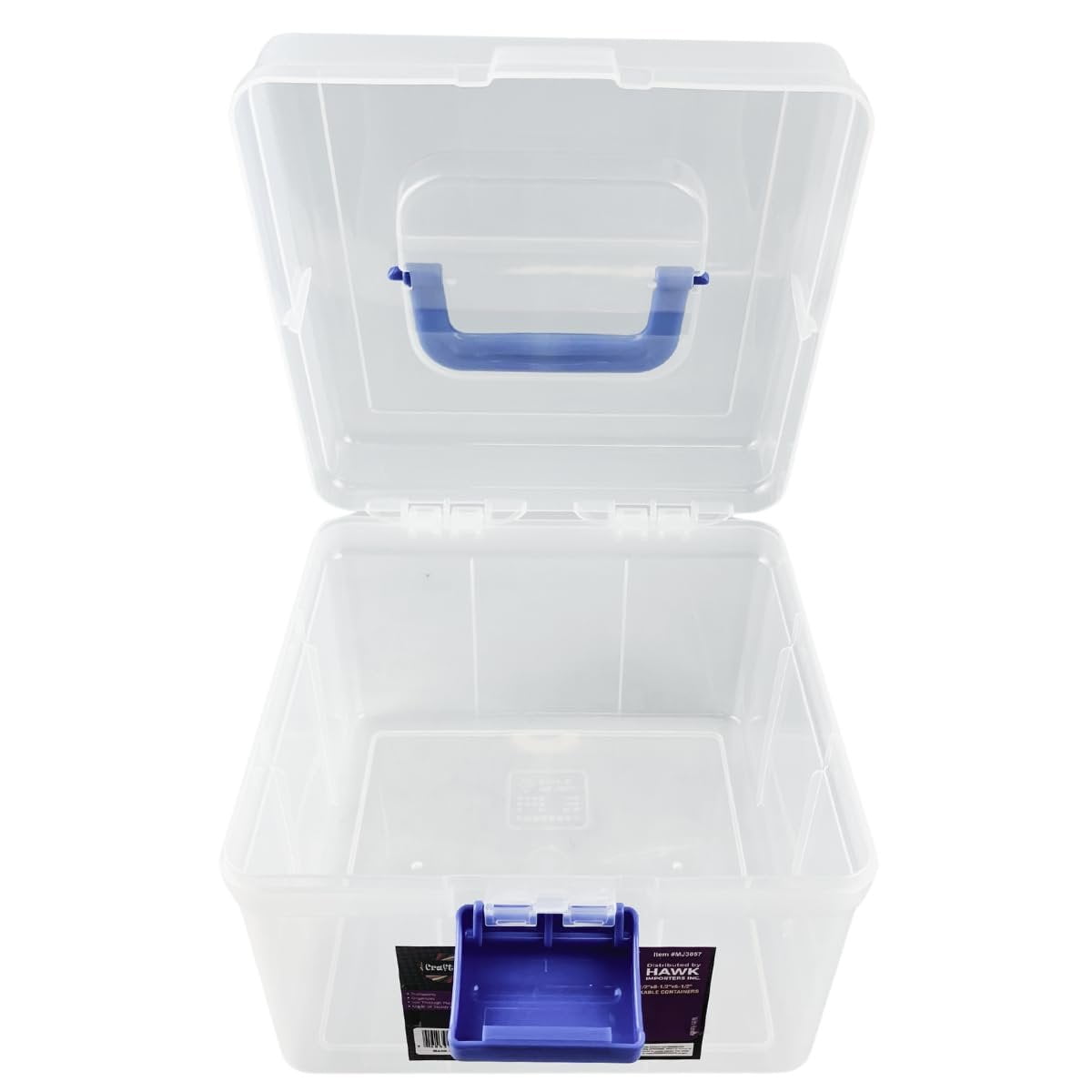 Clear Plastic Storage Box with Blue Carry Handle and Latch, 8.25 x 8.25 x 6 Inches, Lightweight - Image 6