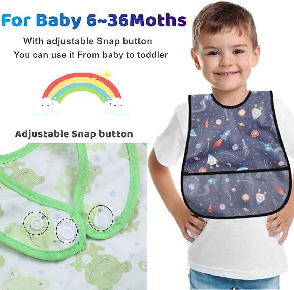 Waterproof Smock Bib with Crumb-Catching Pocket, Soft Cotton Back, Machine Washable, 6-36 Months - Image 3