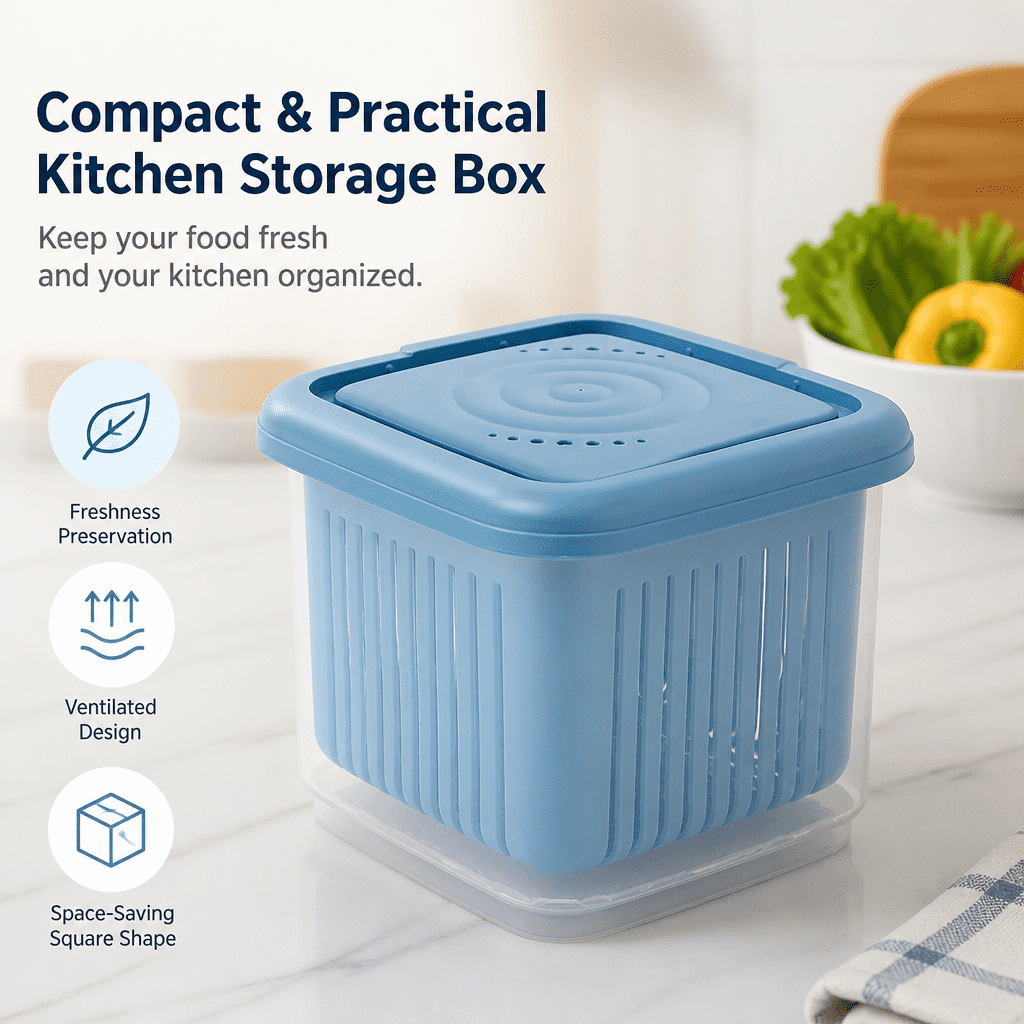 Berry Keeper Container with Colander and Leak-Proof Lid, Large Blue Fridge Produce Saver - Image 6