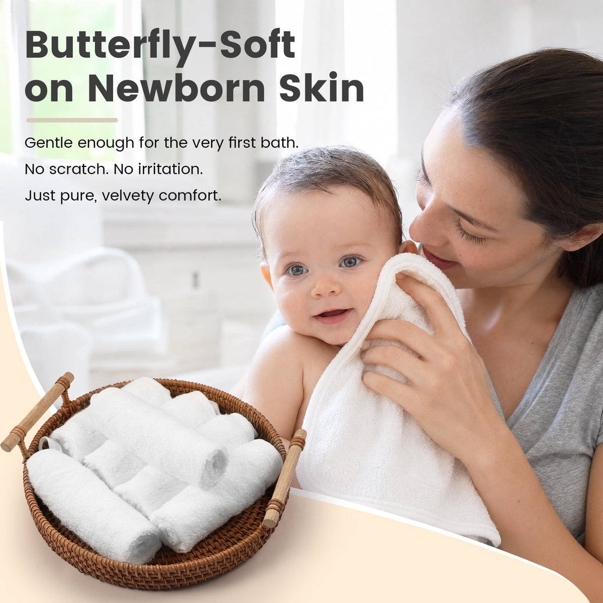 Soft Bamboo Rayon Baby Washcloths, 6-Pack Reusable 10 x 10 Inch Cloths for Bath and Burping - Image 2