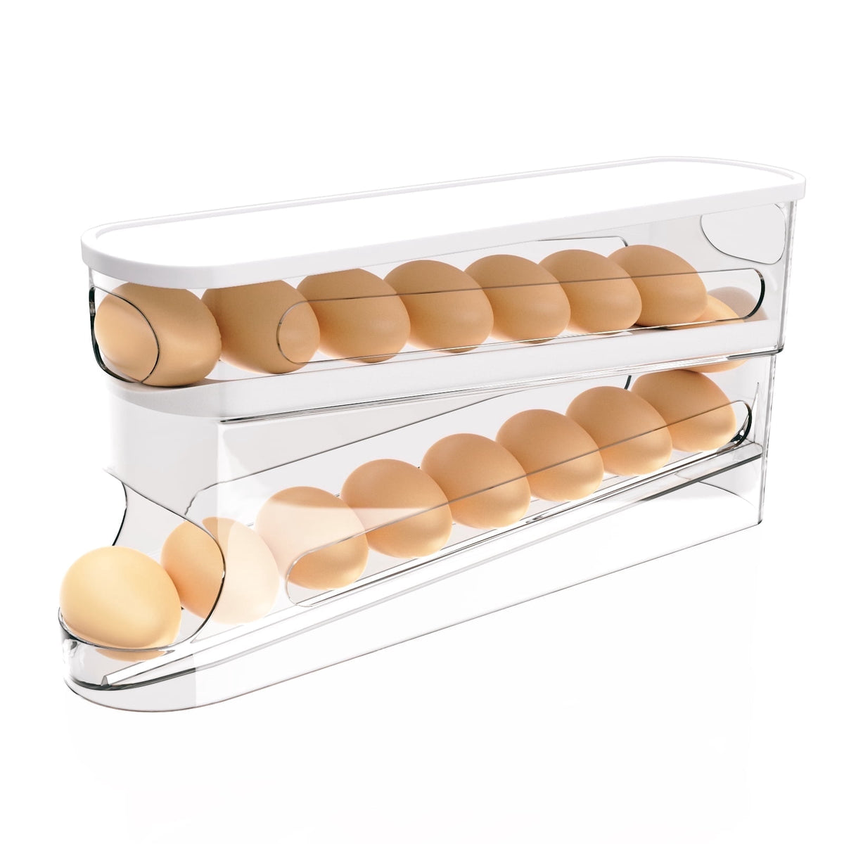 Rolling Egg Dispenser for the Fridge, Two-Tier Space-Saving Egg Organizer Holding 12 Eggs