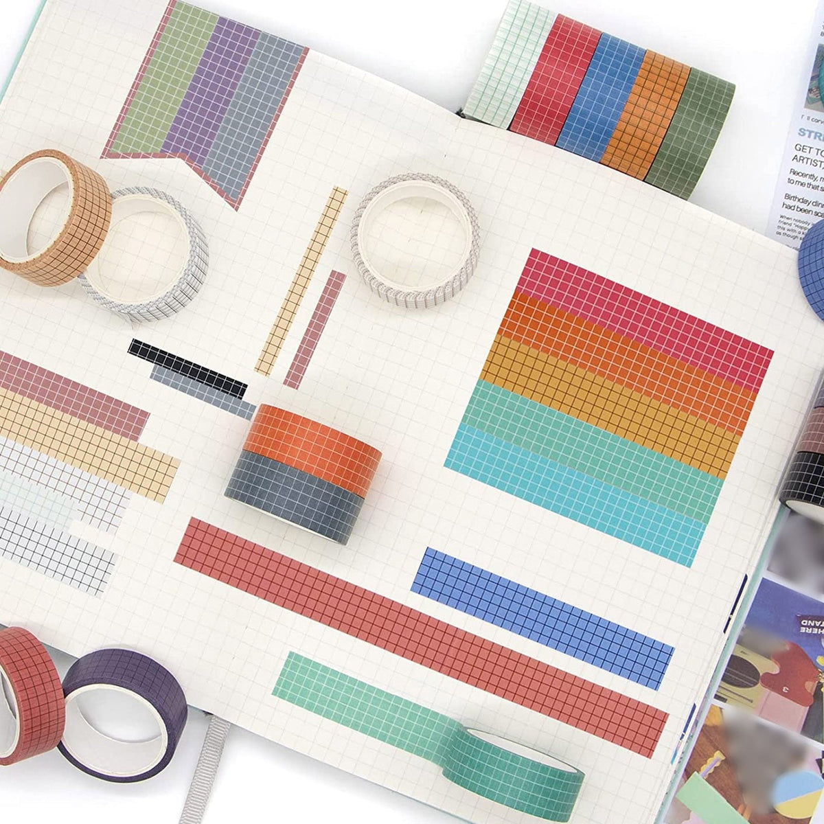 Grid Pattern Washi Tape Roll, 15 mm x 10 m Writable Paper Tape for Journals, Labels and Crafts - Image 3