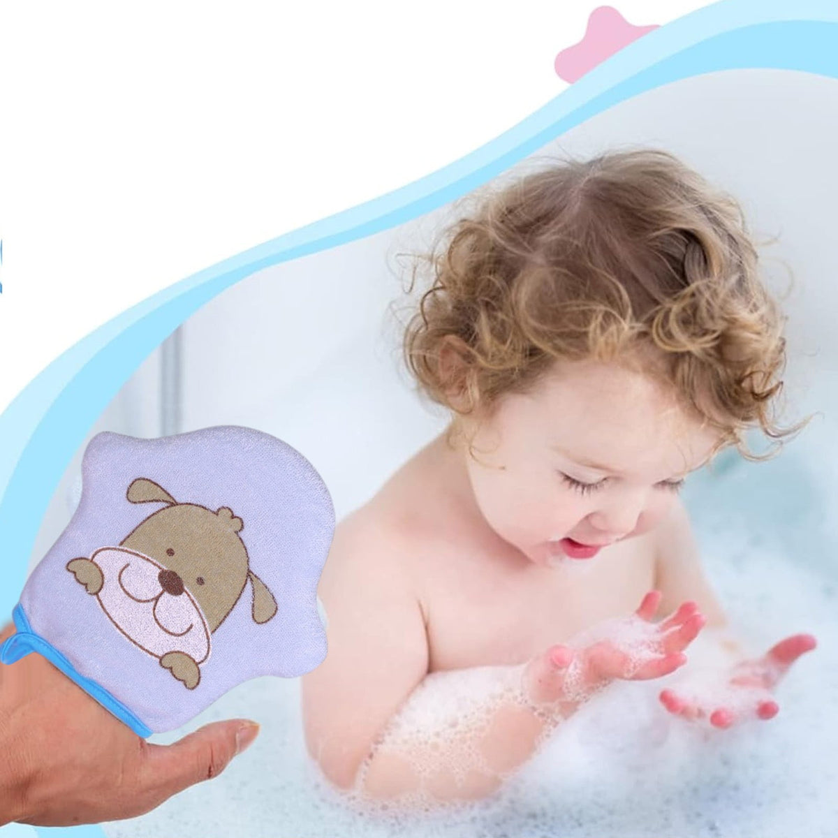 Kids Bath Mitt with Printed Pattern and Foam Scrubber Balls, Soft Washcloth Glove for Toddlers - Image 4