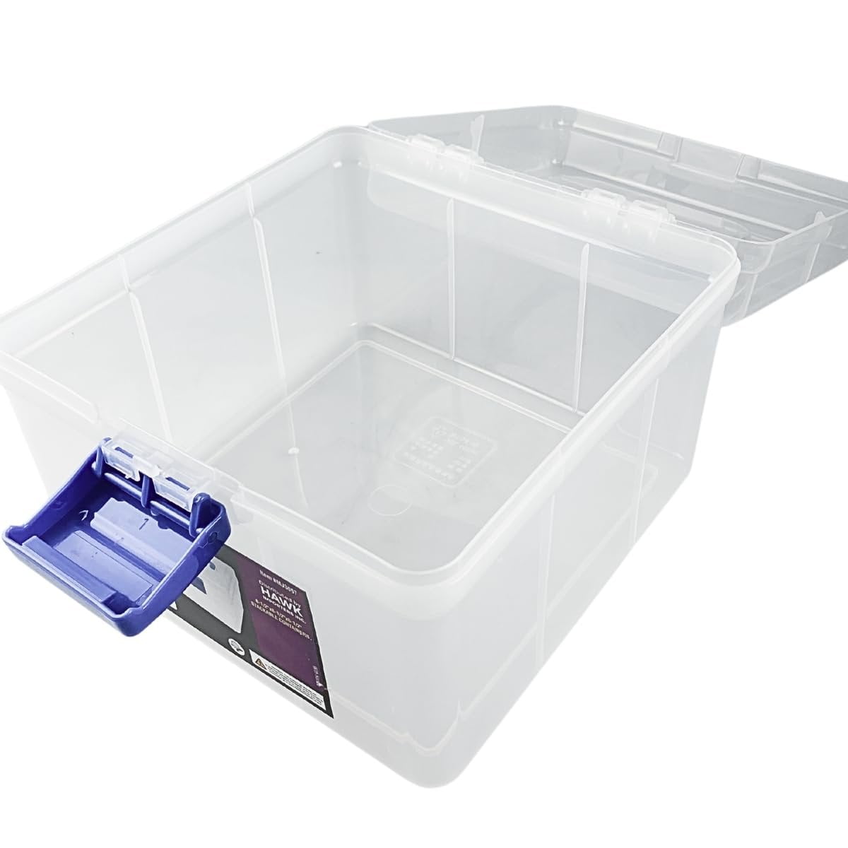 Clear Plastic Storage Box with Blue Carry Handle and Latch, 8.25 x 8.25 x 6 Inches, Lightweight