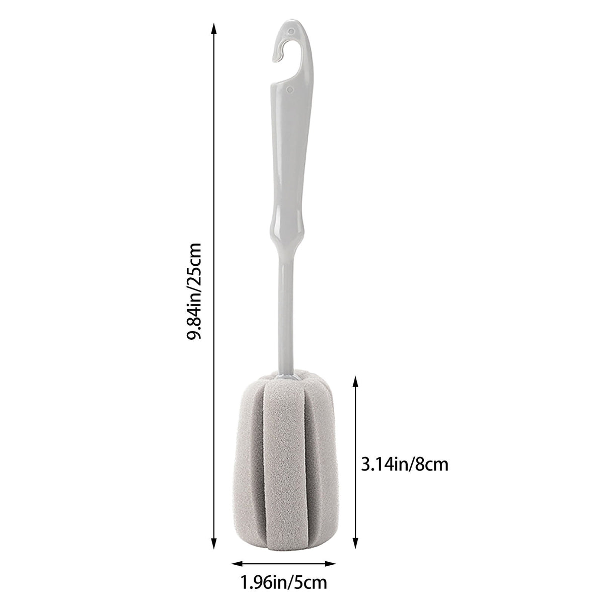 Long-Handle Sponge Bottle Brush with 360° Rotating Head, Gray - Image 3