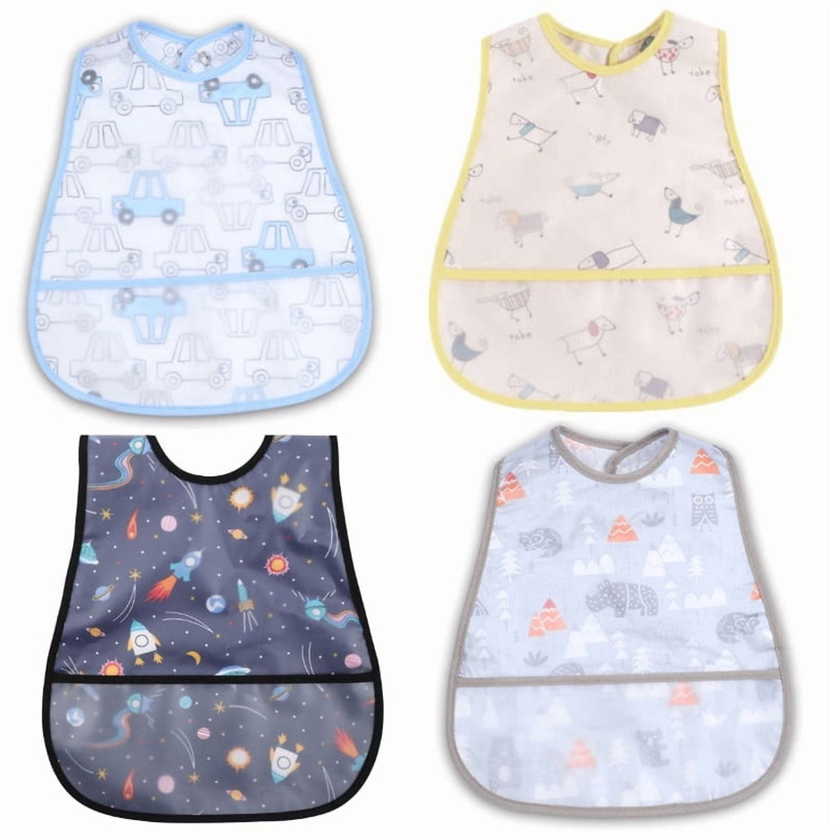 Waterproof Smock Bib with Crumb-Catching Pocket, Soft Cotton Back, Machine Washable, 6-36 Months