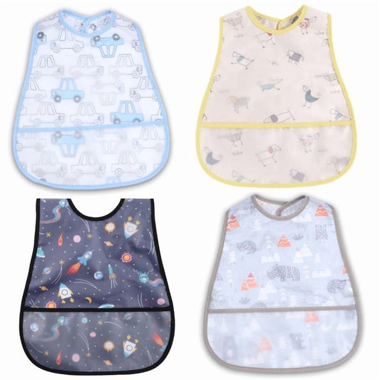 Waterproof Smock Bib with Crumb-Catching Pocket, Soft Cotton Back, Machine Washable, 6-36 Months