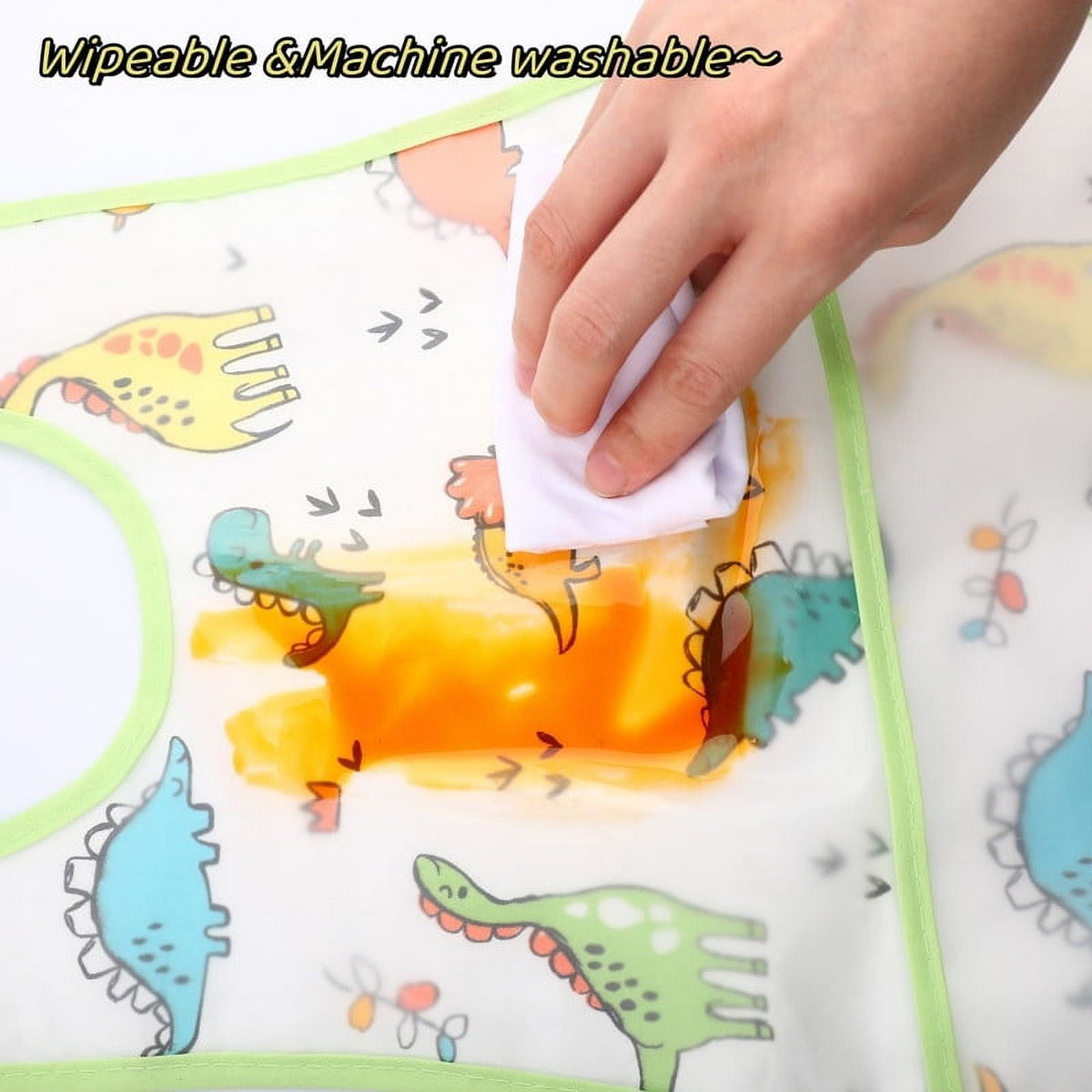 Waterproof Smock Bib with Crumb-Catching Pocket, Soft Cotton Back, Machine Washable, 6-36 Months - Image 5