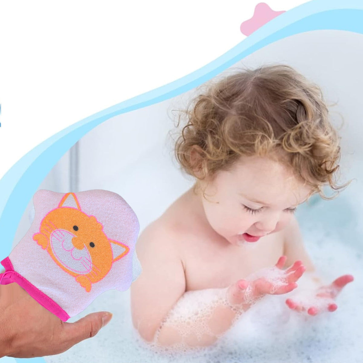 Kids Bath Mitt with Printed Pattern and Foam Scrubber Balls, Soft Washcloth Glove for Toddlers - Image 5