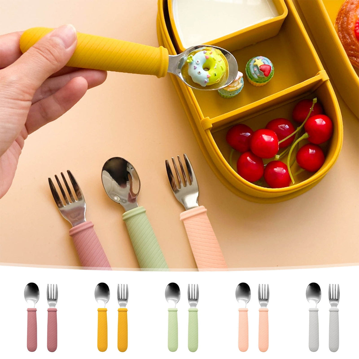 Toddler Fork and Spoon Set with Soft Silicone Grips, 2 Pieces for Self-Feeding from 12 Months - Image 2
