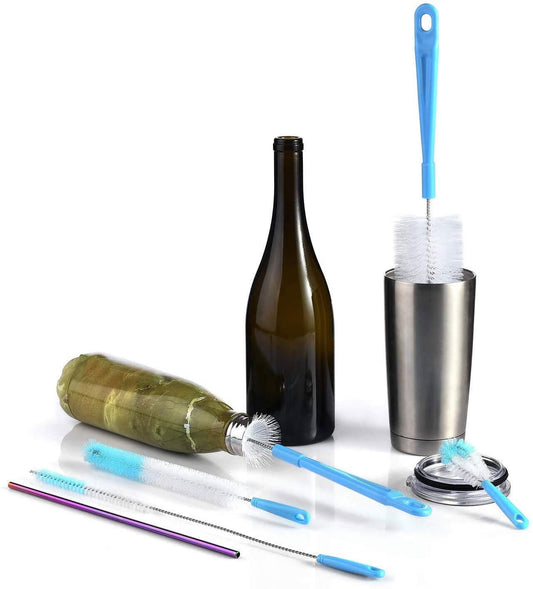 Bottle Brush Set of 8 with Long Handles for Baby Bottles, Straws, Flasks and Narrow-Neck Bottles