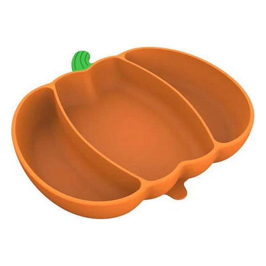 Pumpkin-Shaped Silicone Divided Plate with Suction Base for Toddlers and Kids, Orange