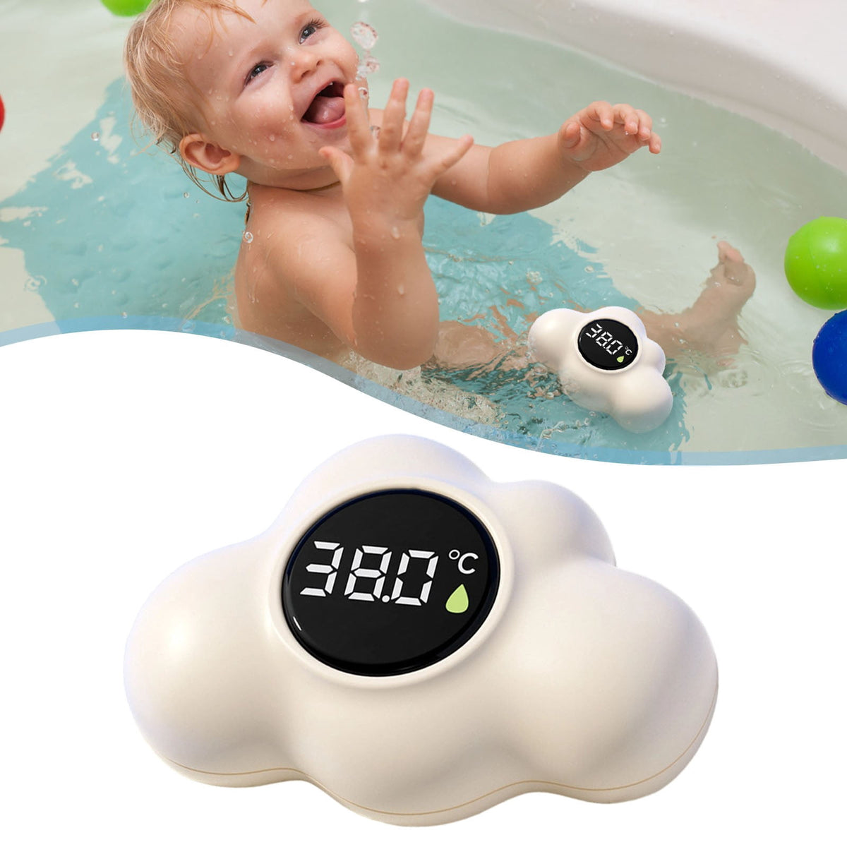 Floating Cloud Bath Thermometer with Digital Display and Color Indicator for Baby Bath Water, Yellow - Image 2
