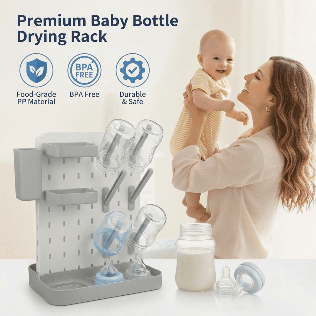 Vertical Baby Bottle Drying Rack with Removable Pegs and Bins, Space-Saving Countertop Organizer, Gray - Image 6
