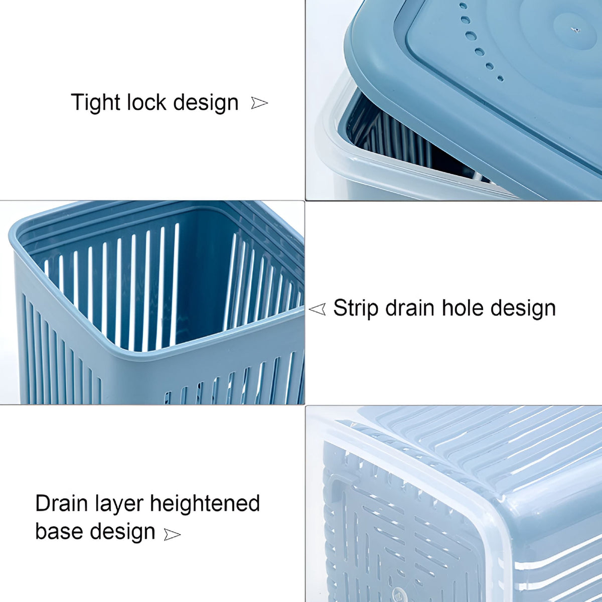 Berry Keeper Container with Colander and Leak-Proof Lid, Large Blue Fridge Produce Saver - Image 2