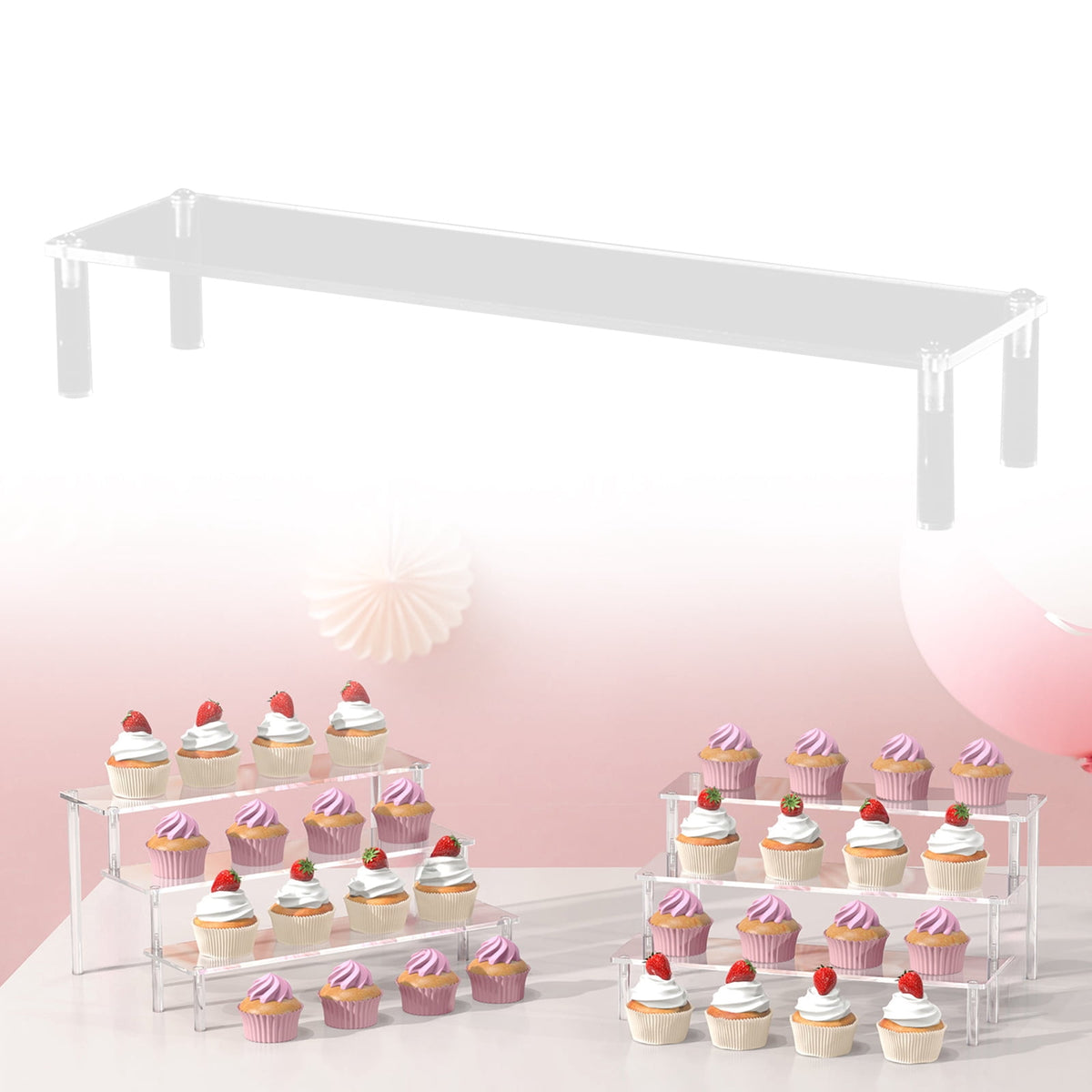 Clear Acrylic Riser Shelf, One-Tier Tabletop Stand for Spices, Snacks and Tableware - Image 2