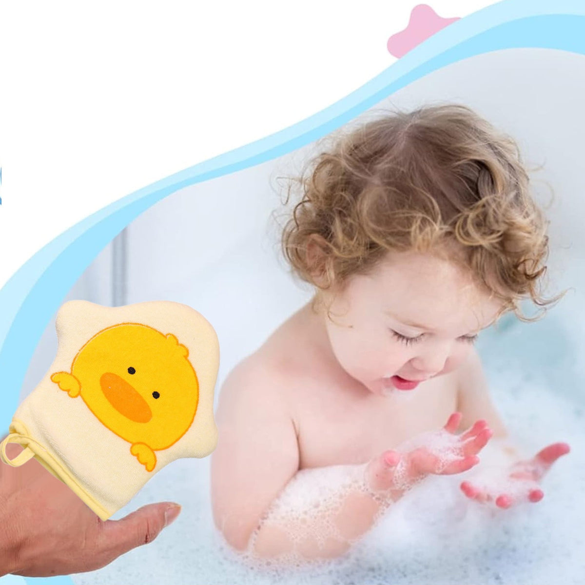 Kids Bath Mitt with Printed Pattern and Foam Scrubber Balls, Soft Washcloth Glove for Toddlers - Image 6