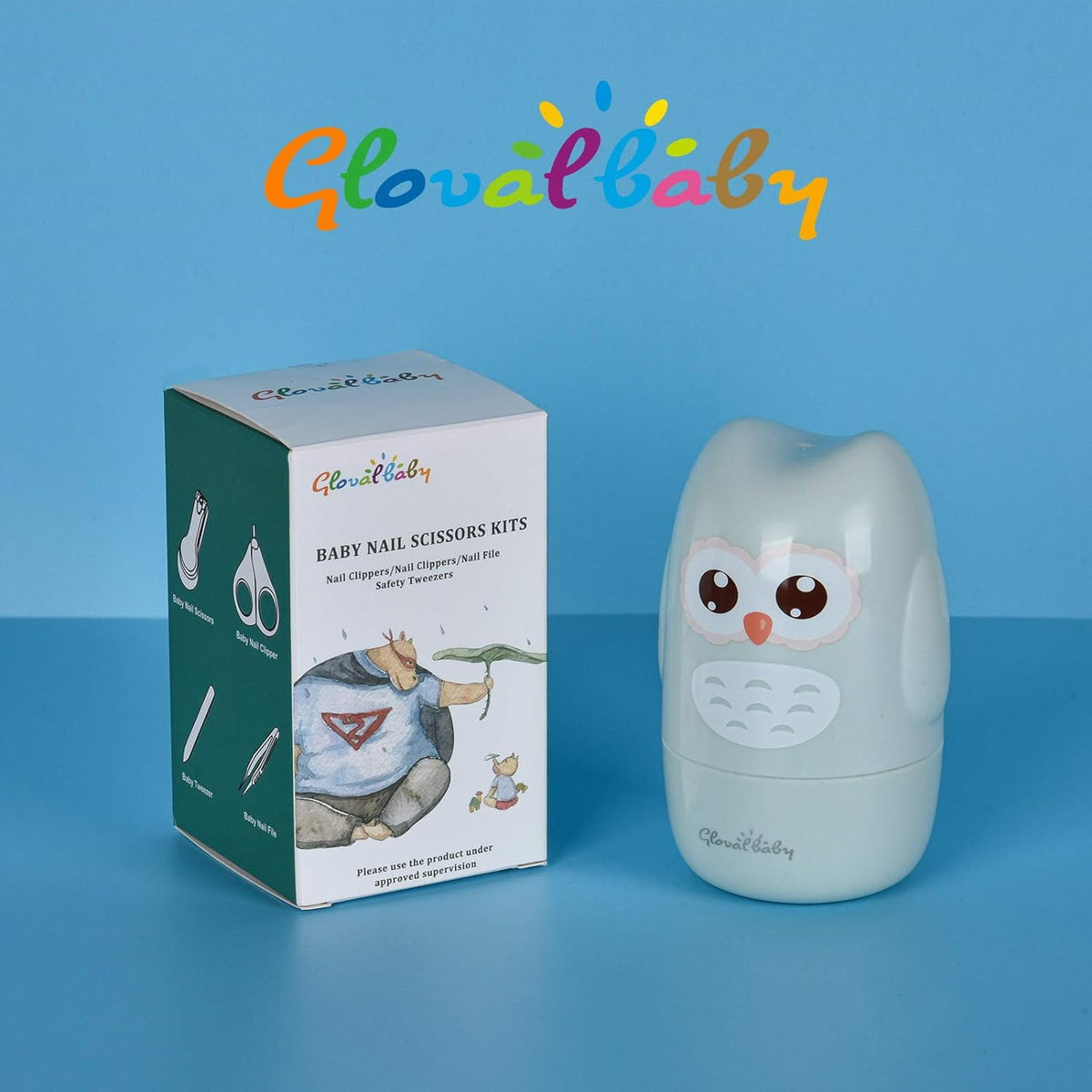 Baby Nail Care Kit, 4 Pieces with Clipper, Scissors, File and Round-Tip Tweezers in a Green Owl Case - Image 4
