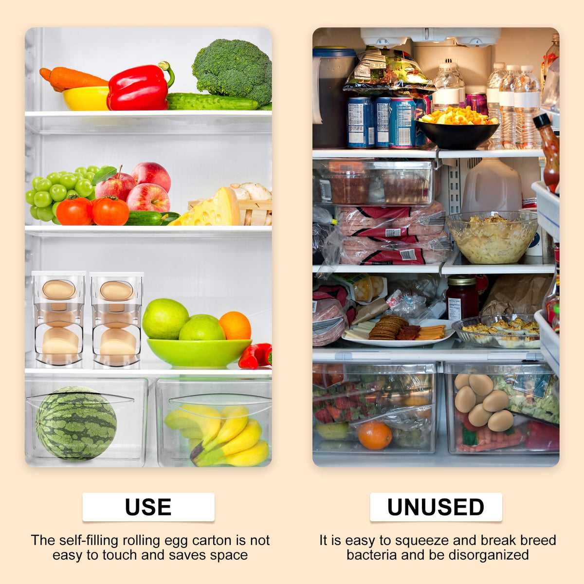 Rolling Egg Dispenser for the Fridge, Two-Tier Space-Saving Egg Organizer Holding 12 Eggs - Image 5