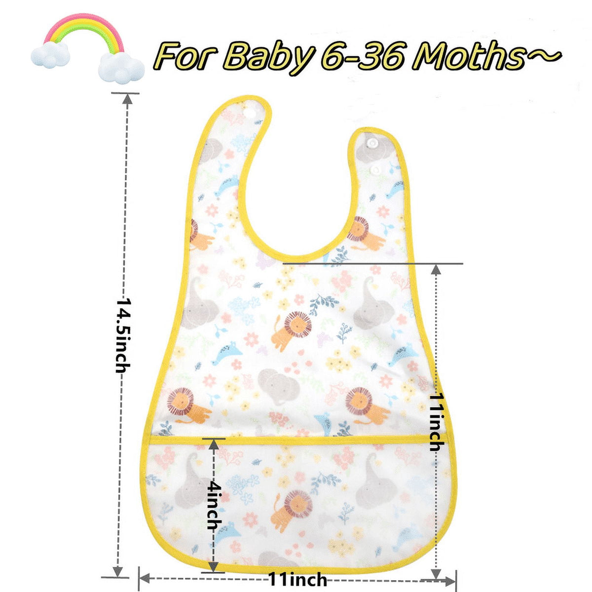 Waterproof Smock Bib with Crumb-Catching Pocket, Soft Cotton Back, Machine Washable, 6-36 Months - Image 4