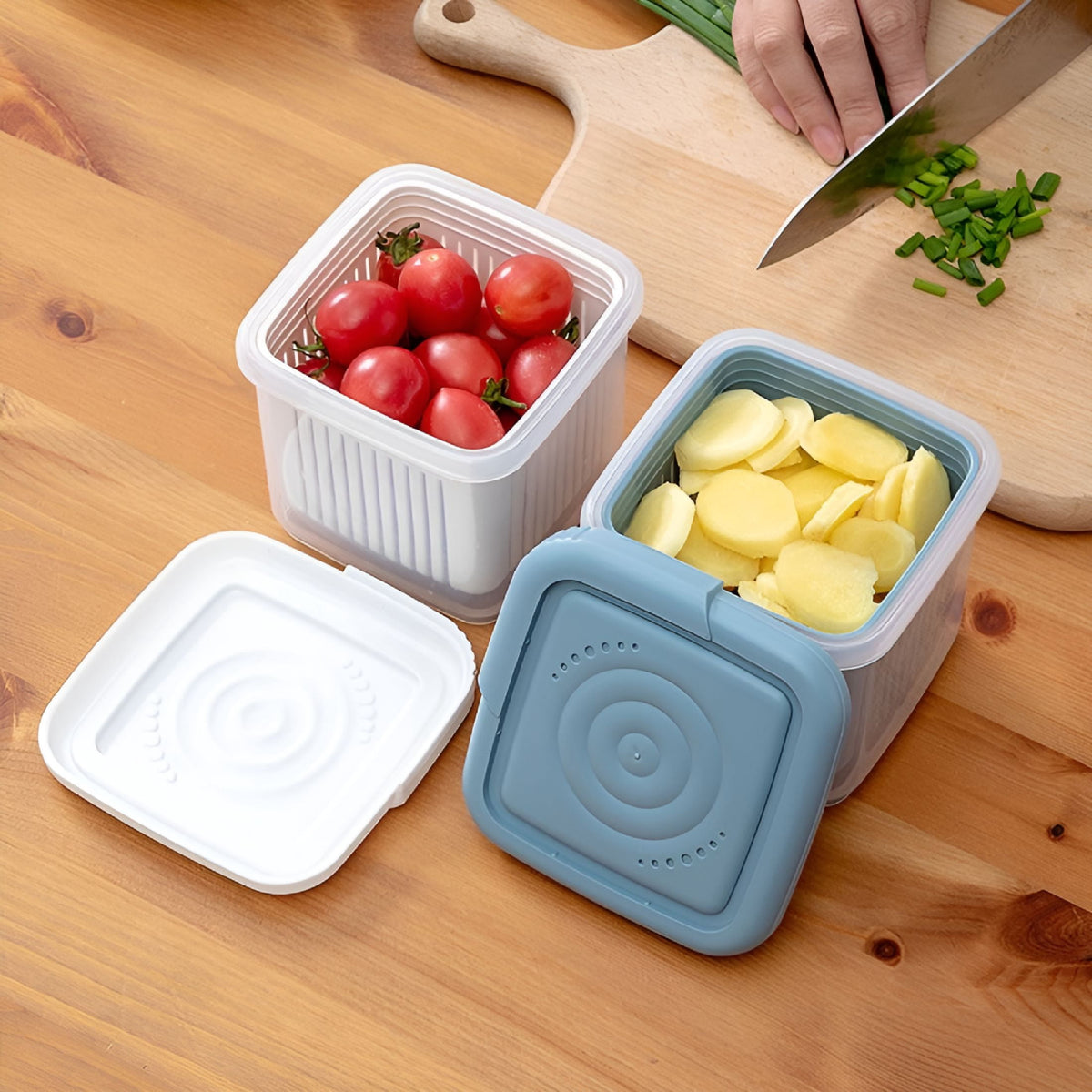 Berry Keeper Container with Colander and Leak-Proof Lid, Large Blue Fridge Produce Saver - Image 3